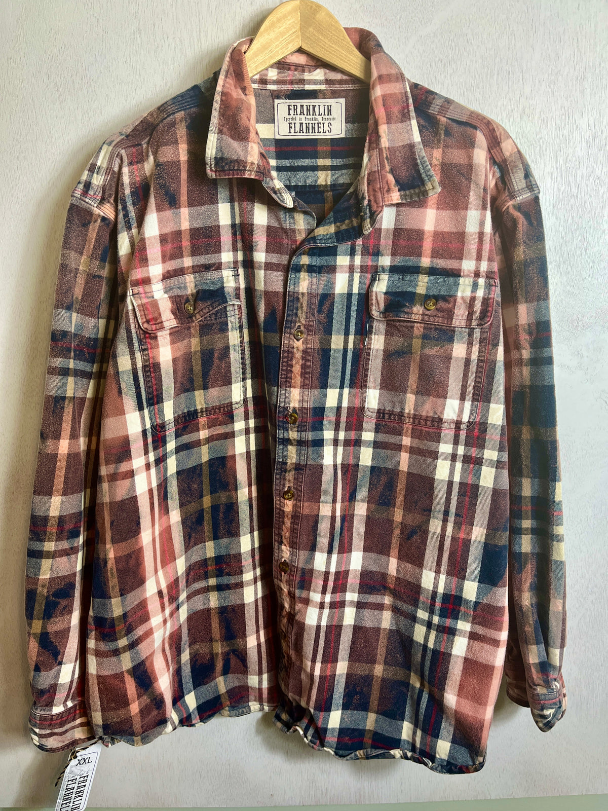 Vintage Navy Blue, Dusty Rose and White Flannel Jacket Size XXL