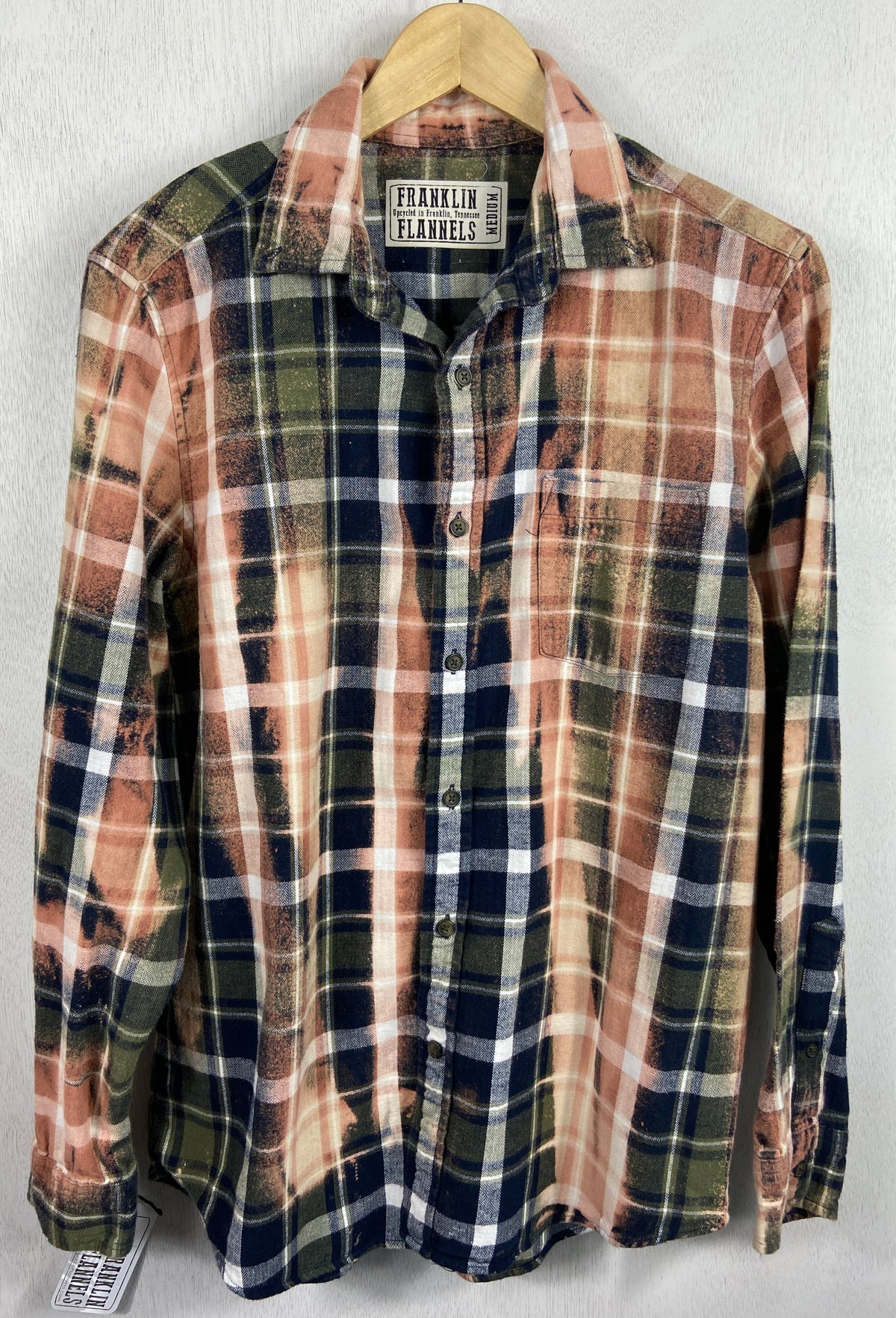 Vintage Navy Blue, Army Green and Dusty Rose Flannel Size Medium