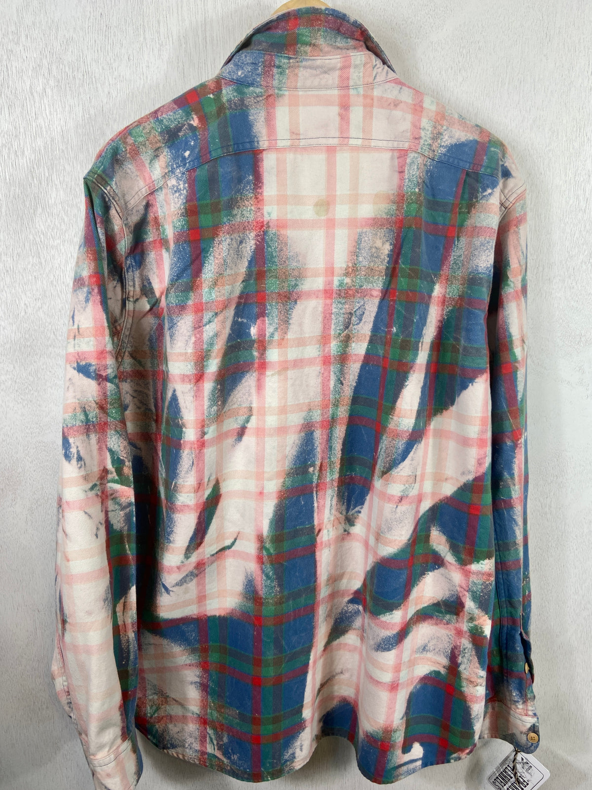 Vintage Pink, Royal Blue, Green and White Flannel Size XL
