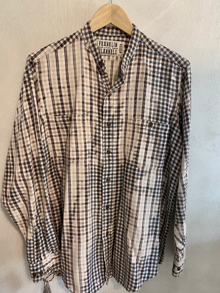 Vintage Teal, Cream, Grey and Red Flannel Size Medium
