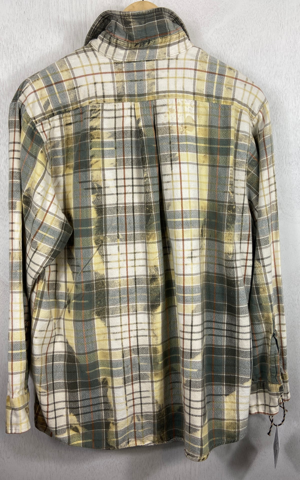 Vintage Sage Green, White and Yellow Flannel Size Medium