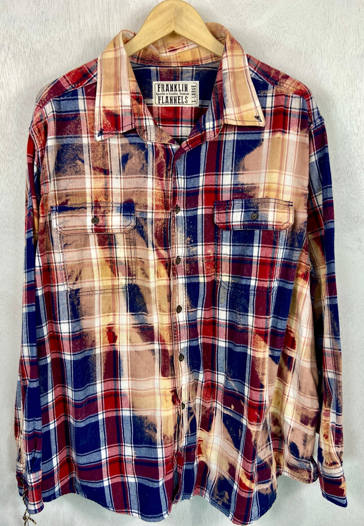 Vintage Red, Navy Blue, White and Gold Flannel Size XL
