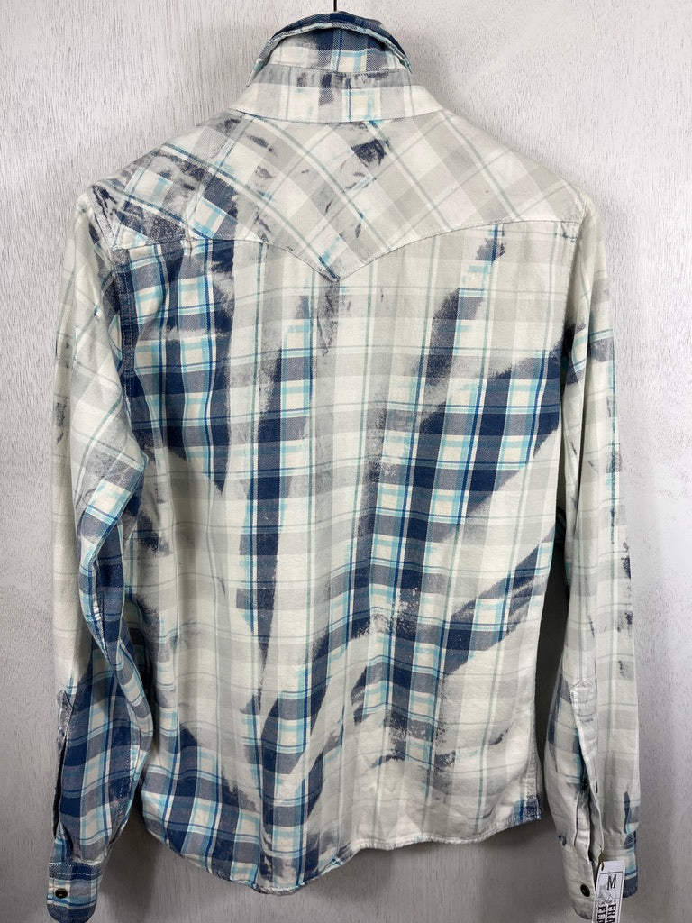Vintage Western Style Navy, Turquoise and White Flannel Size Medium