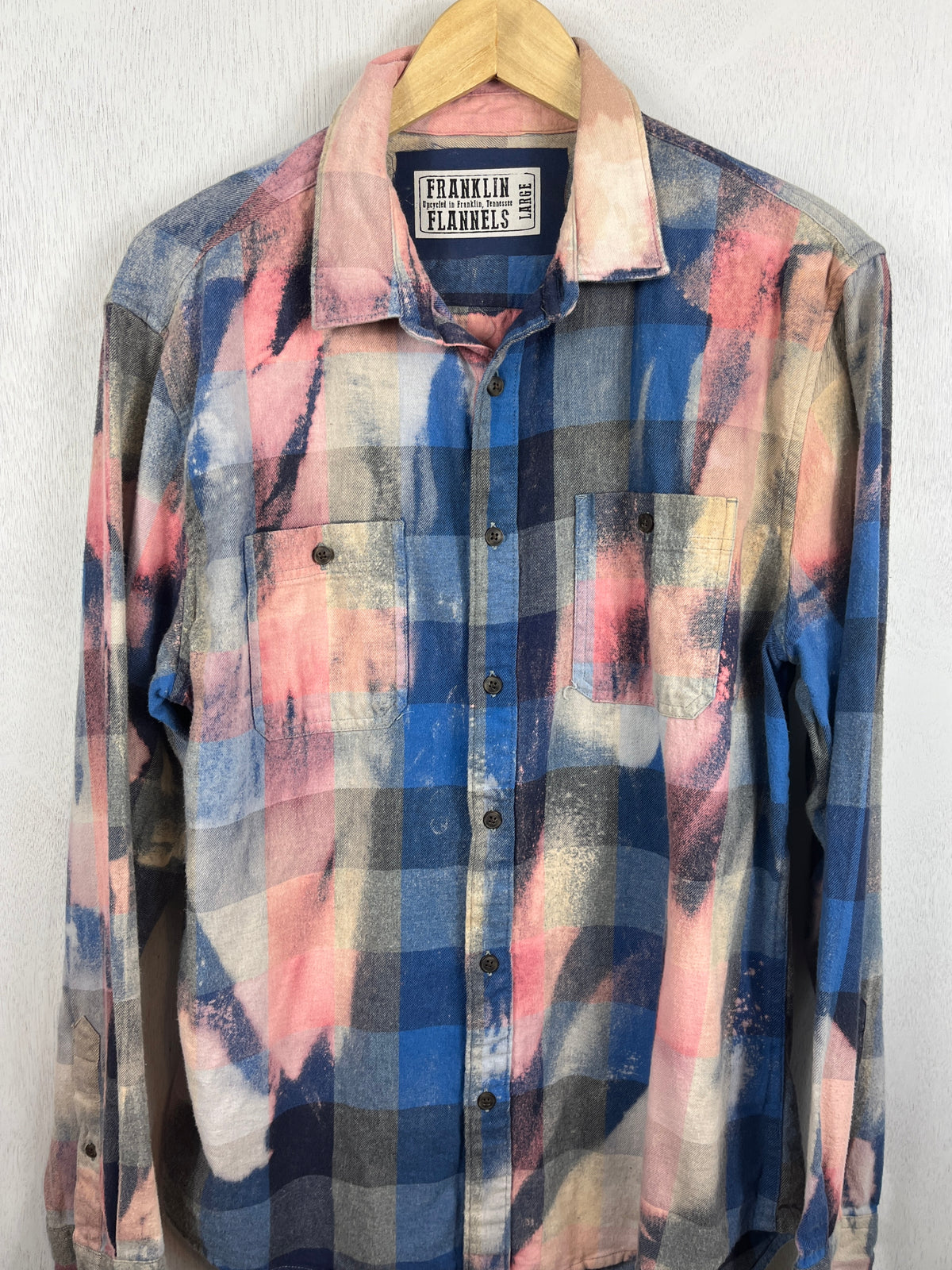 Vintage Royal Blue, Pink and Grey Flannel Size Large