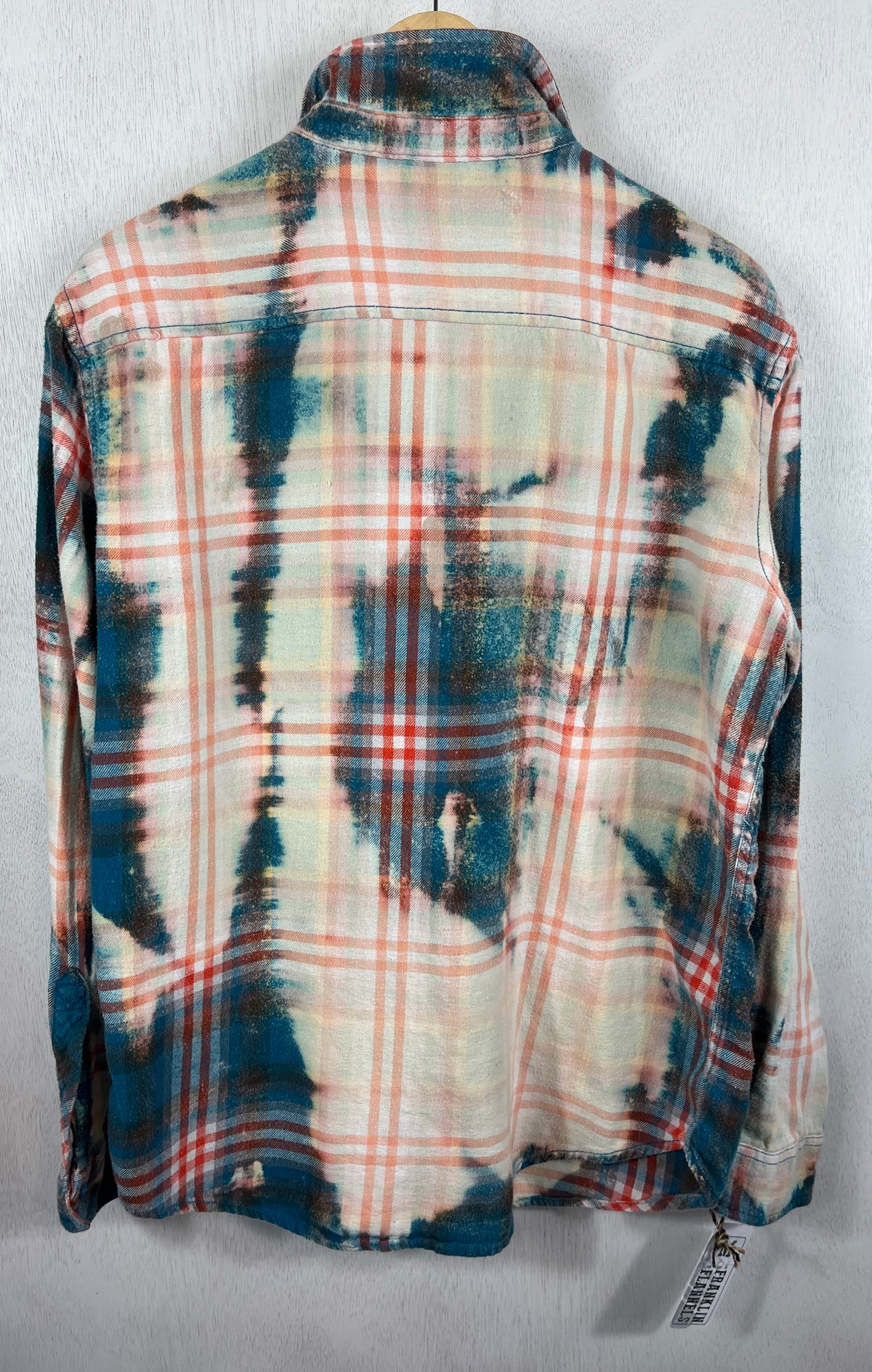 Vintage Teal Blue, Cream and Pink Flannel Size Medium