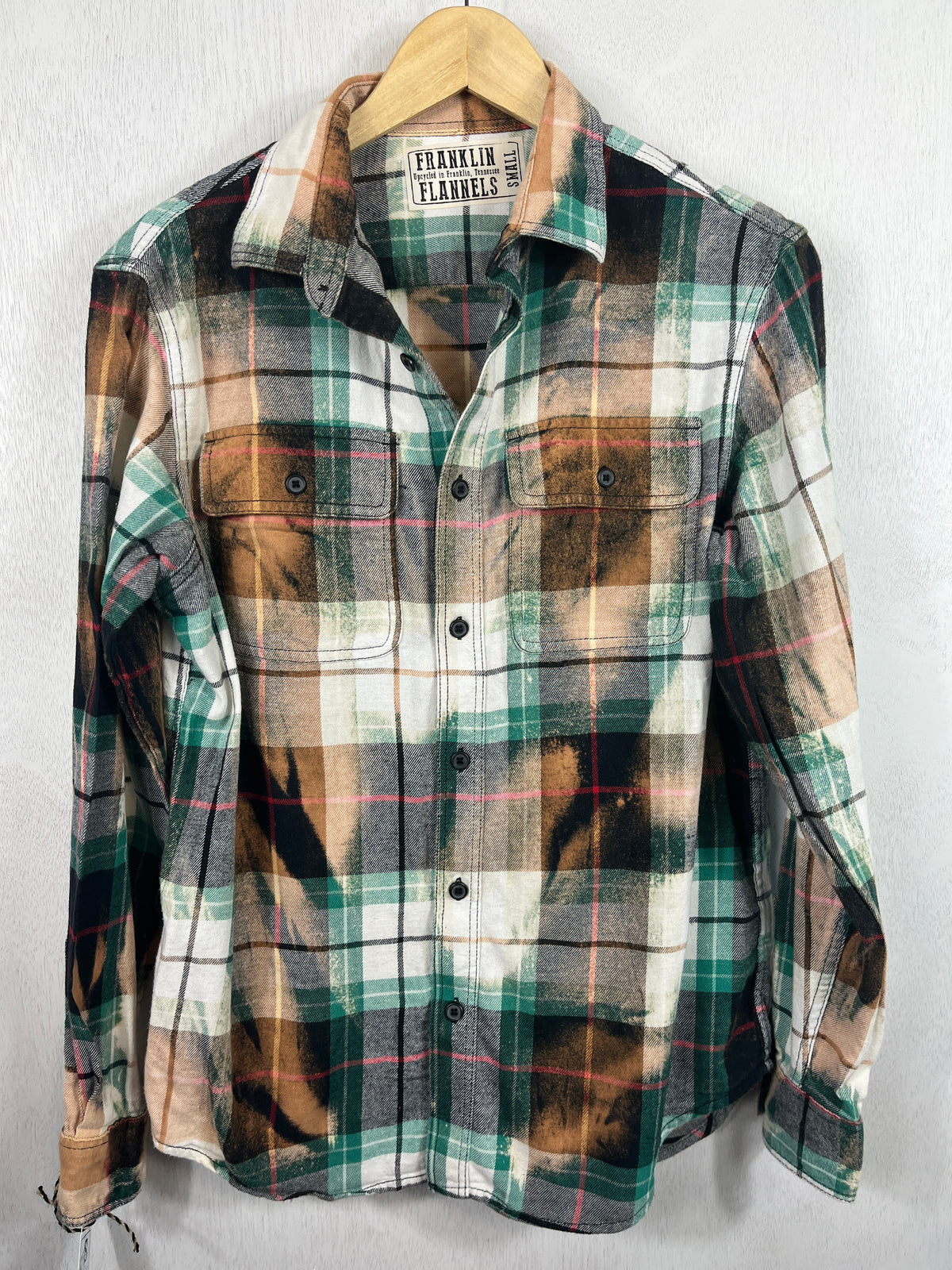 Vintage Green, Rust, White and Black Flannel Size Small
