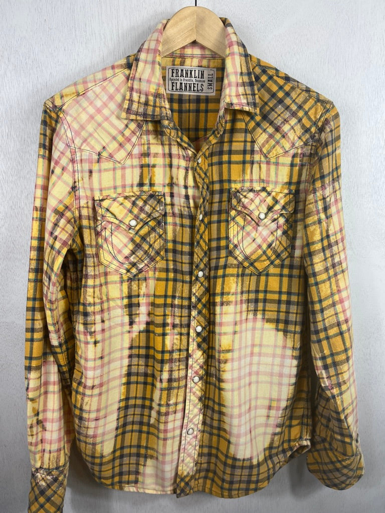 Vintage Western Style Gold, Yellow and Pink Flannel Size Small