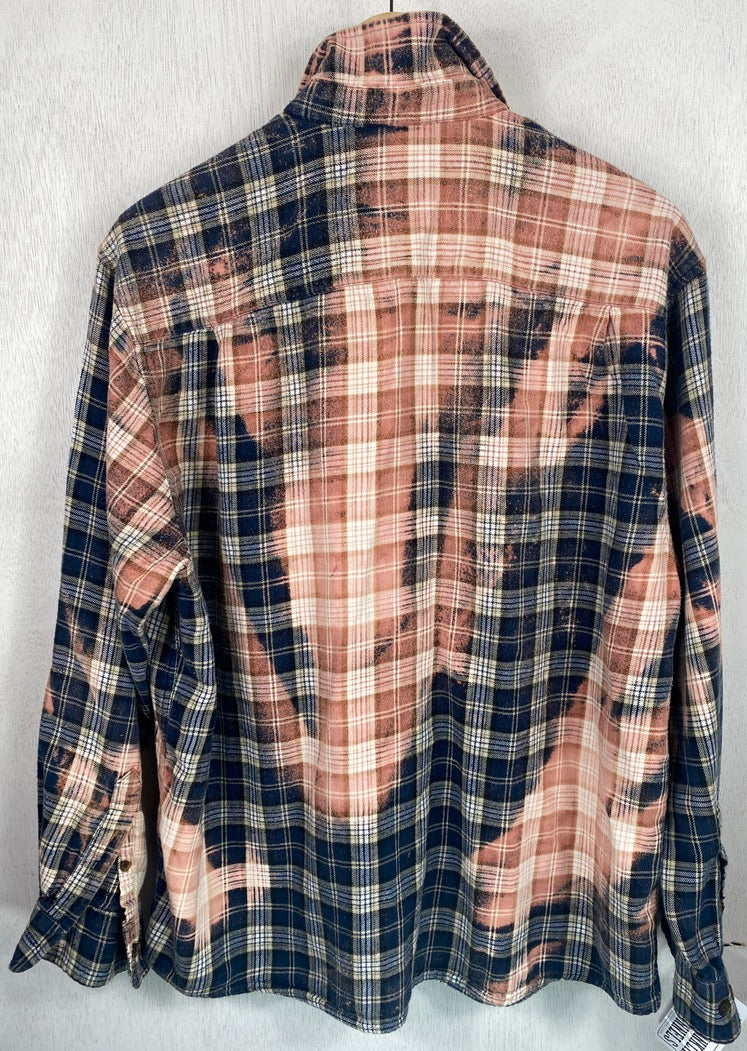 Vintage Grunge Navy Blue and Dusty Rose Flannel Size Medium