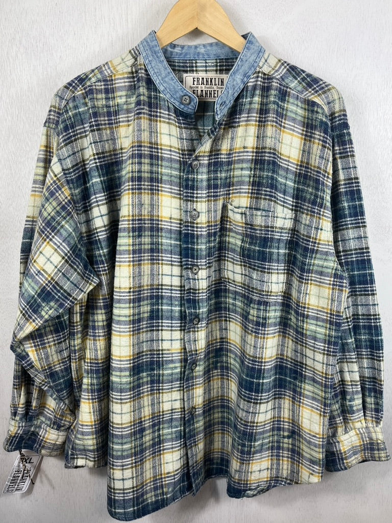 Vintage Navy Blue, Green, Yellow and Cream Flannel Size XL
