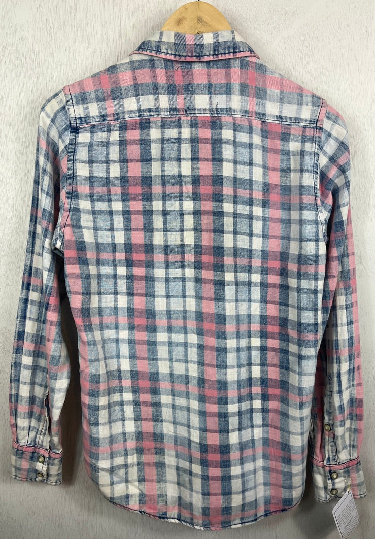 Vintage Western Style Denim, White and Pink Lightweight Cotton Size Small