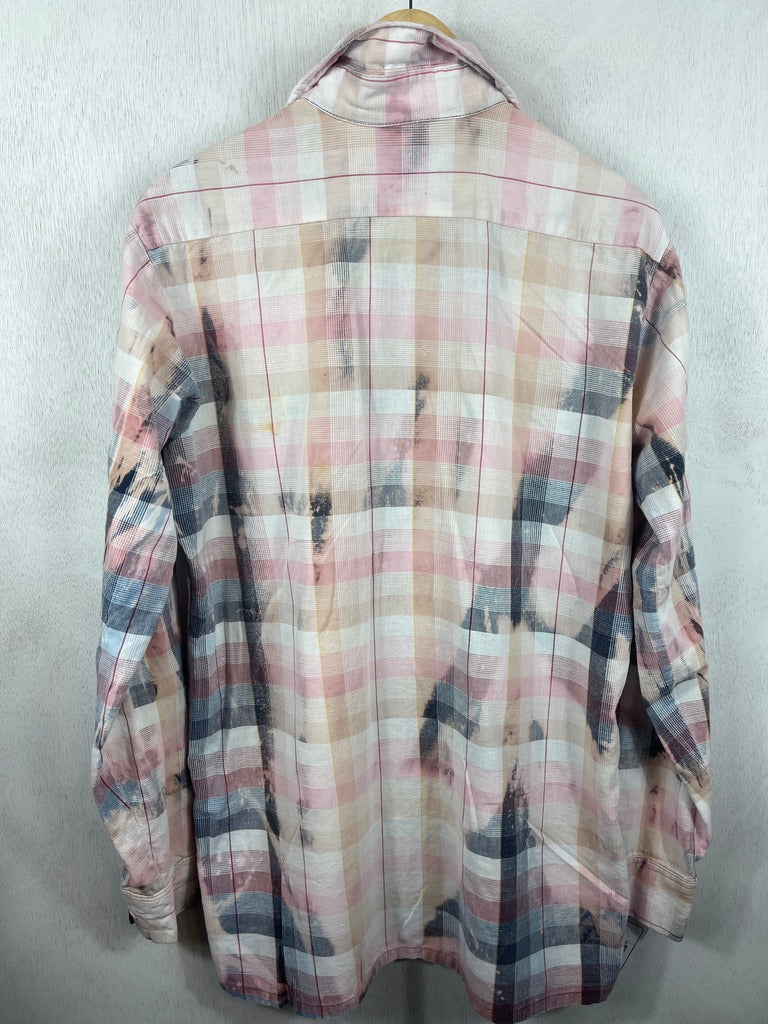 Vintage Pink, Pale Blue and White Brushed Flannel Size Large Tall