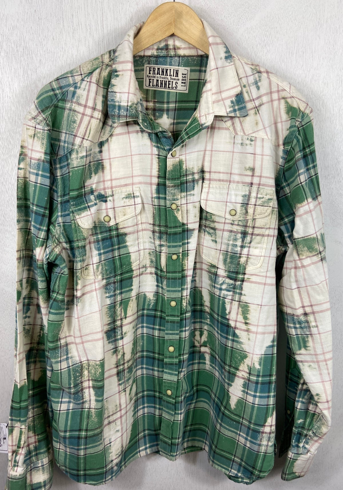 Vintage Western Style Green and Cream Flannel Size Large
