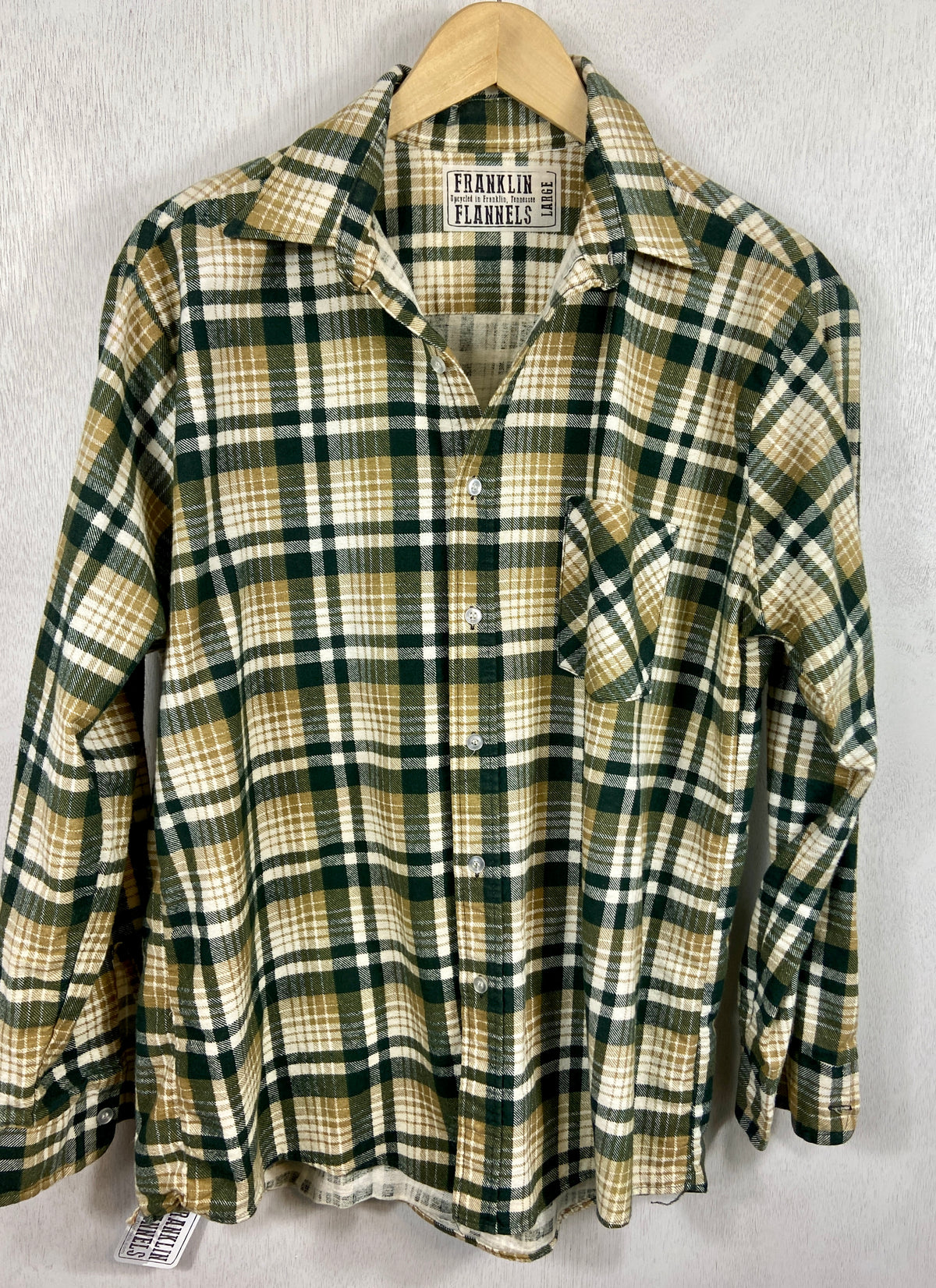 Vintage Retro Green, White and Army Green Flannel Size Large