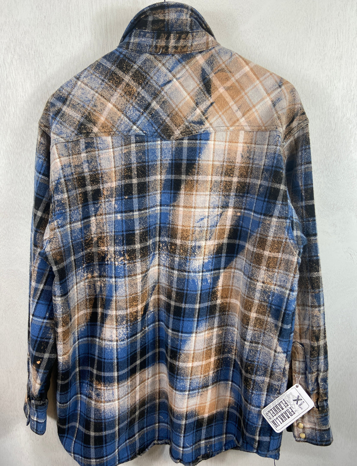 Vintage Western Style Royal and Navy Blue, Rust and White Flannel Jacket Size XL