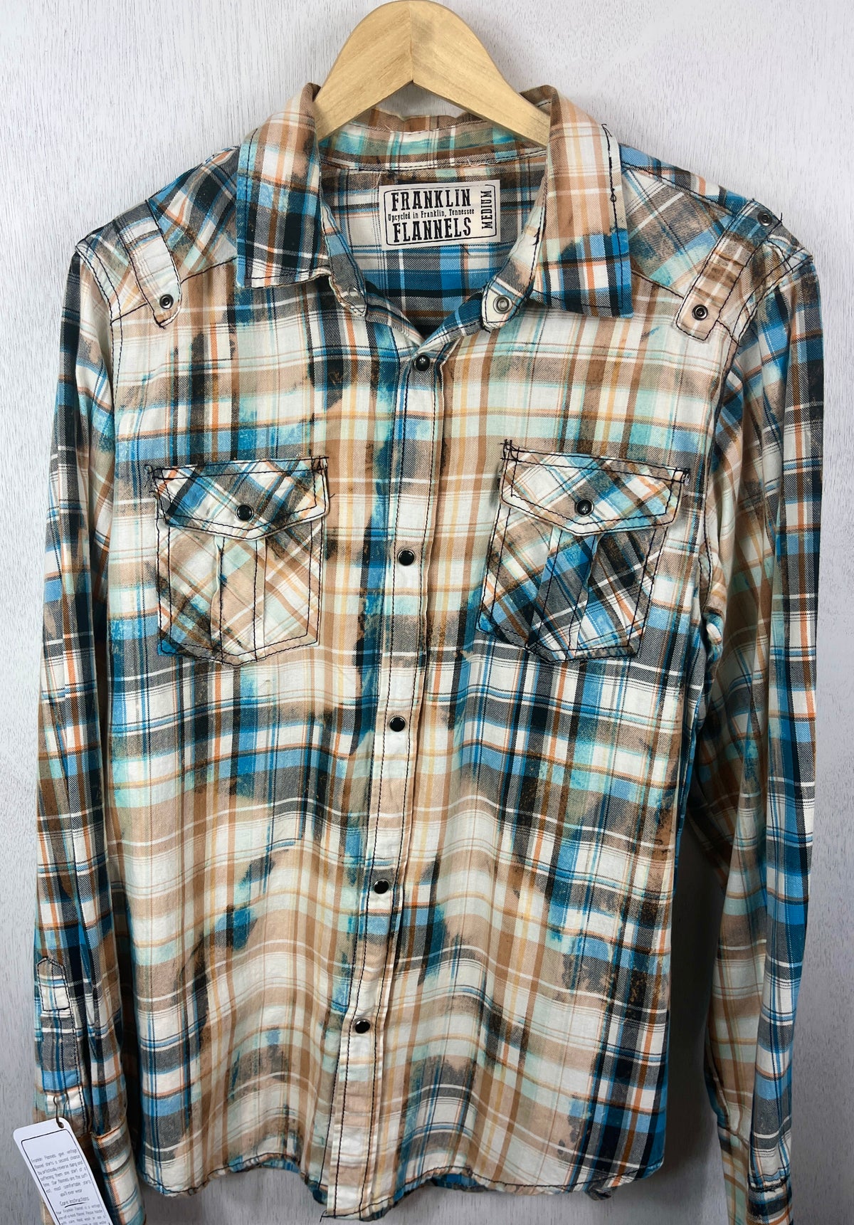Vintage Western Style Turquoise, Gold and White Lightweight Cotton Size Medium