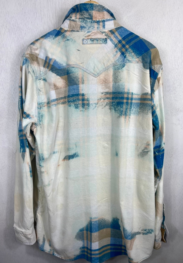 Vintage Western Style Royal Blue, Taupe and White Flannel Size XL