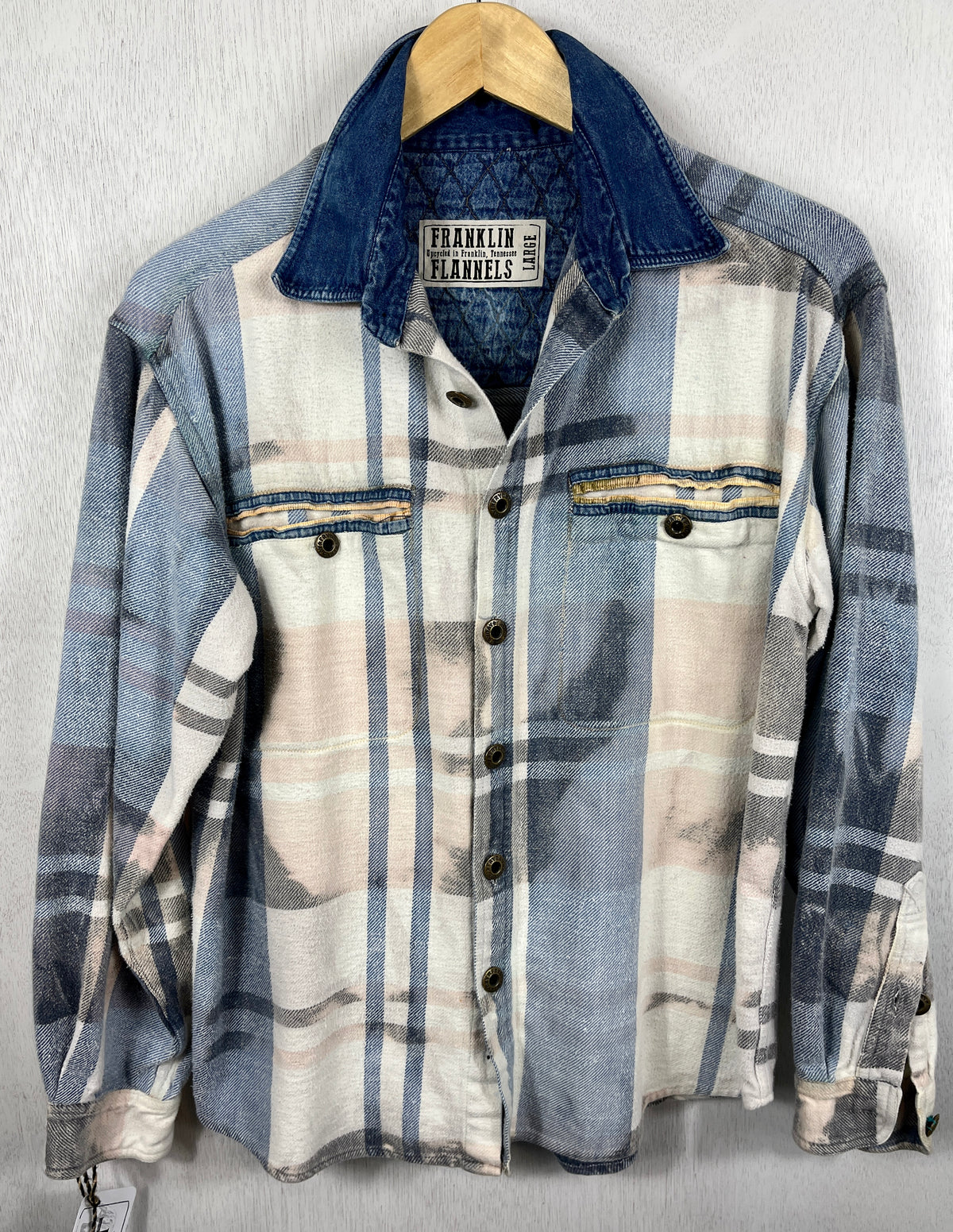 Vintage Light Blue, Grey and White Flannel Jacket Size Large