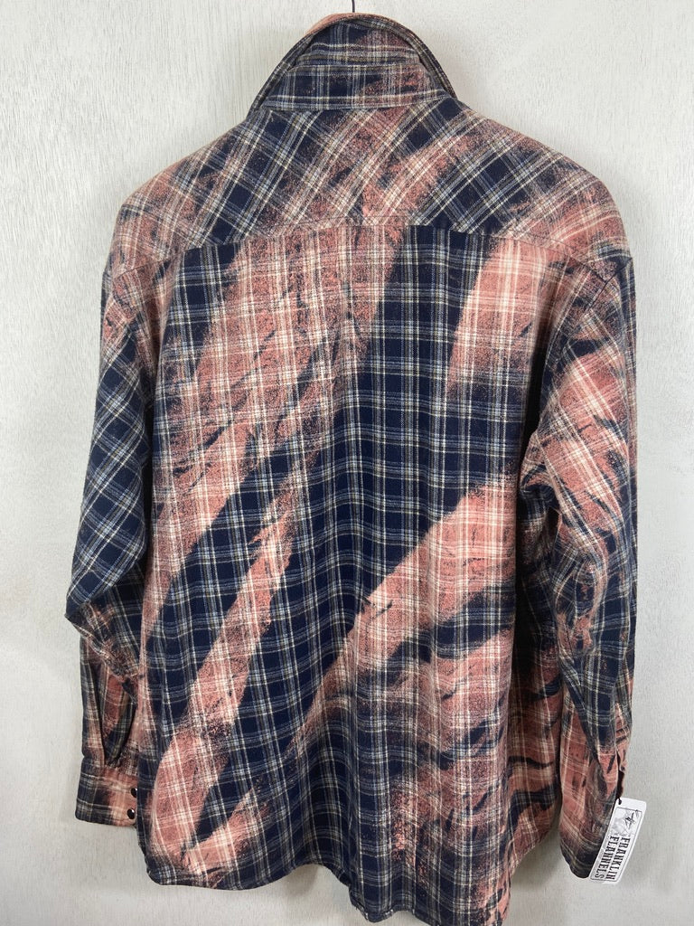 Vintage Western Style Navy Blue, Rose and White Flannel Size XL