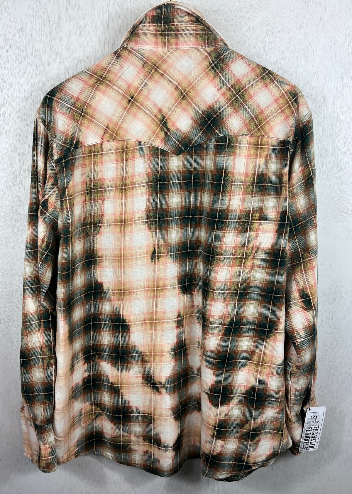 Vintage Western Style Dark Green, Peach and Brown Flannel Size XL