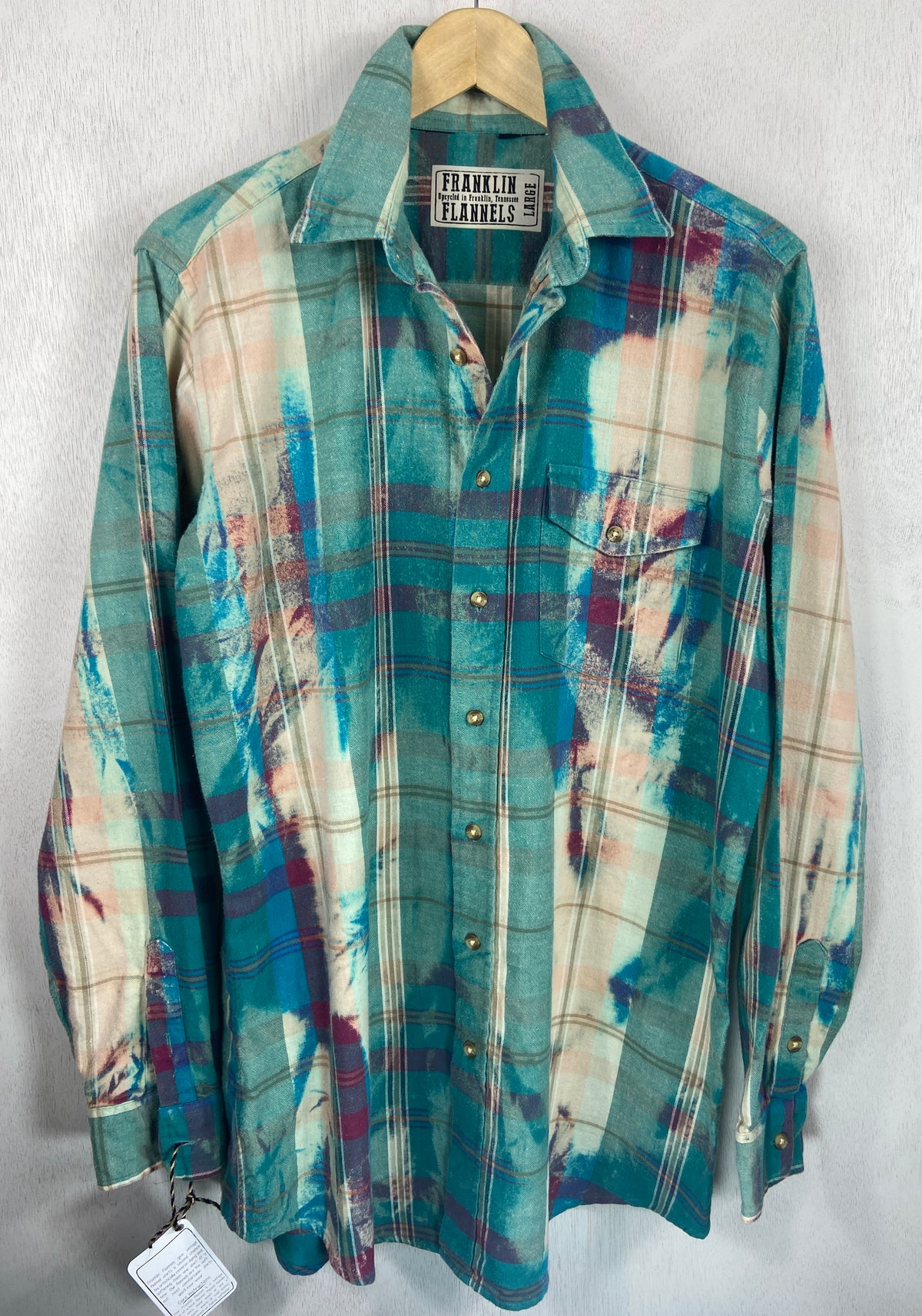 Vintage Turquoise, Cream and Purple Flannel Size Large