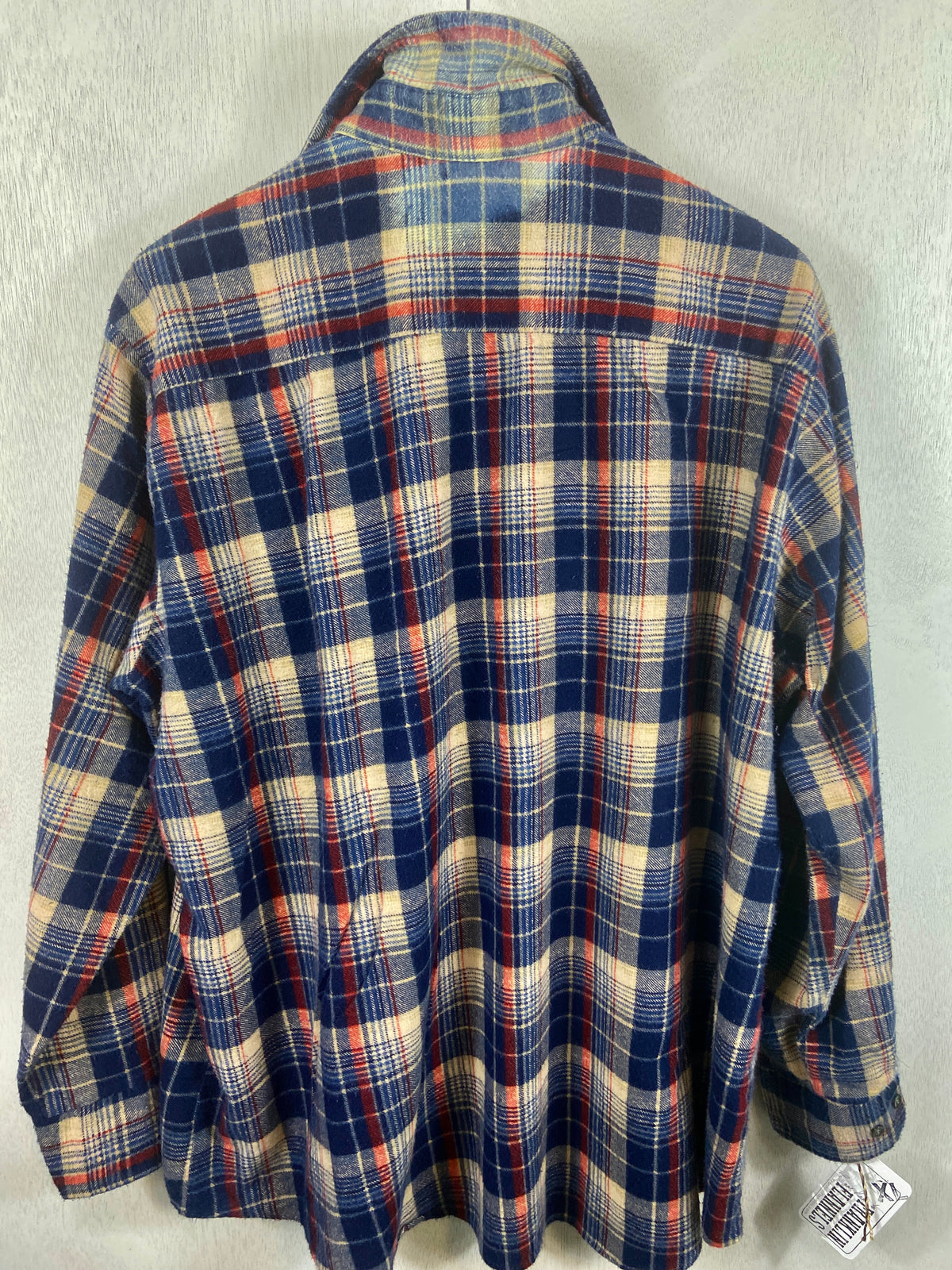 Vintage Retro Navy, Red and Camel Flannel Size XL