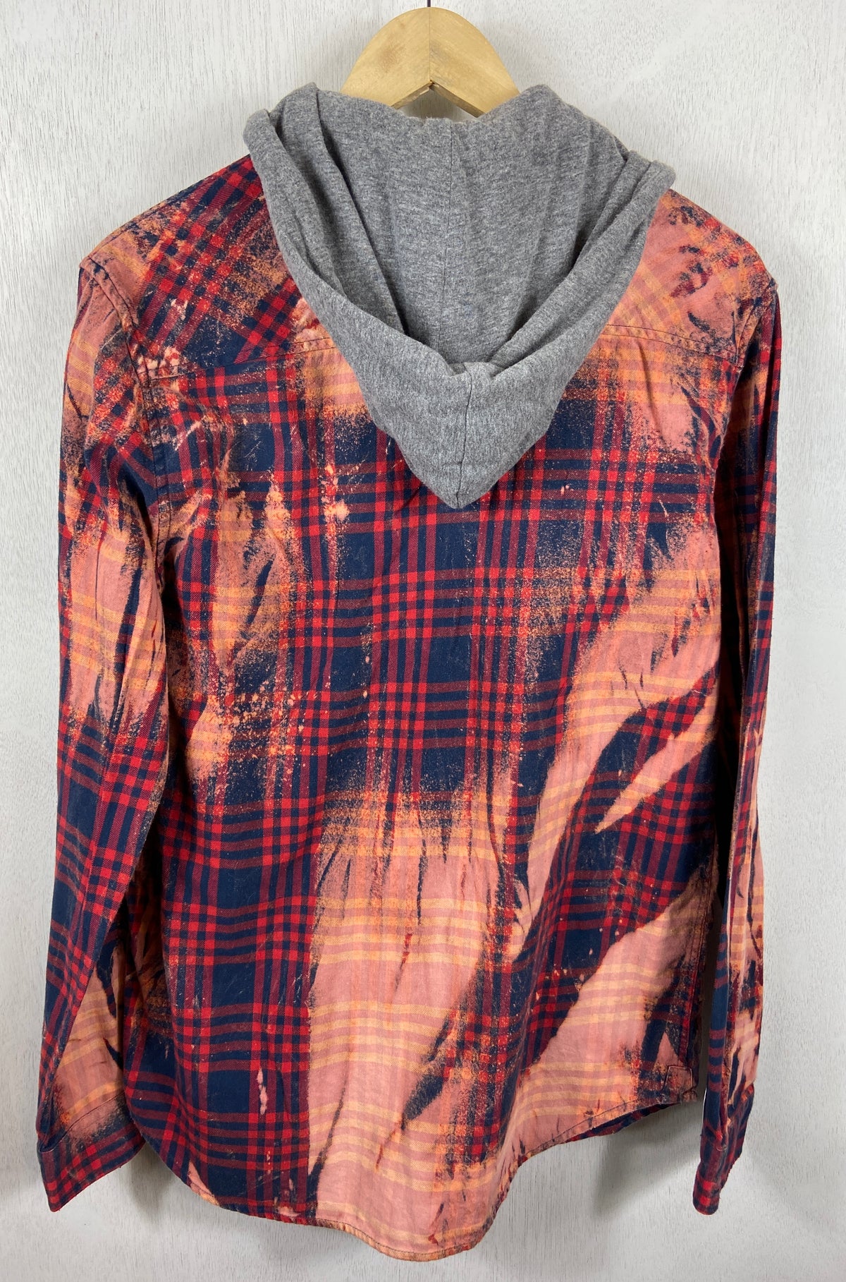 Vintage Red and Navy Blue Flannel Hoodie Size Medium