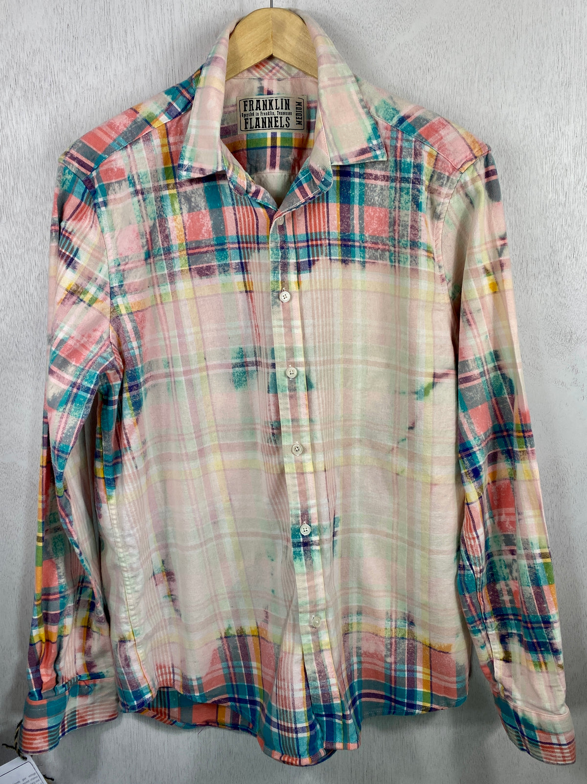 Vintage Turquose, Pink, Lavender and Cream Flannel Size Medium