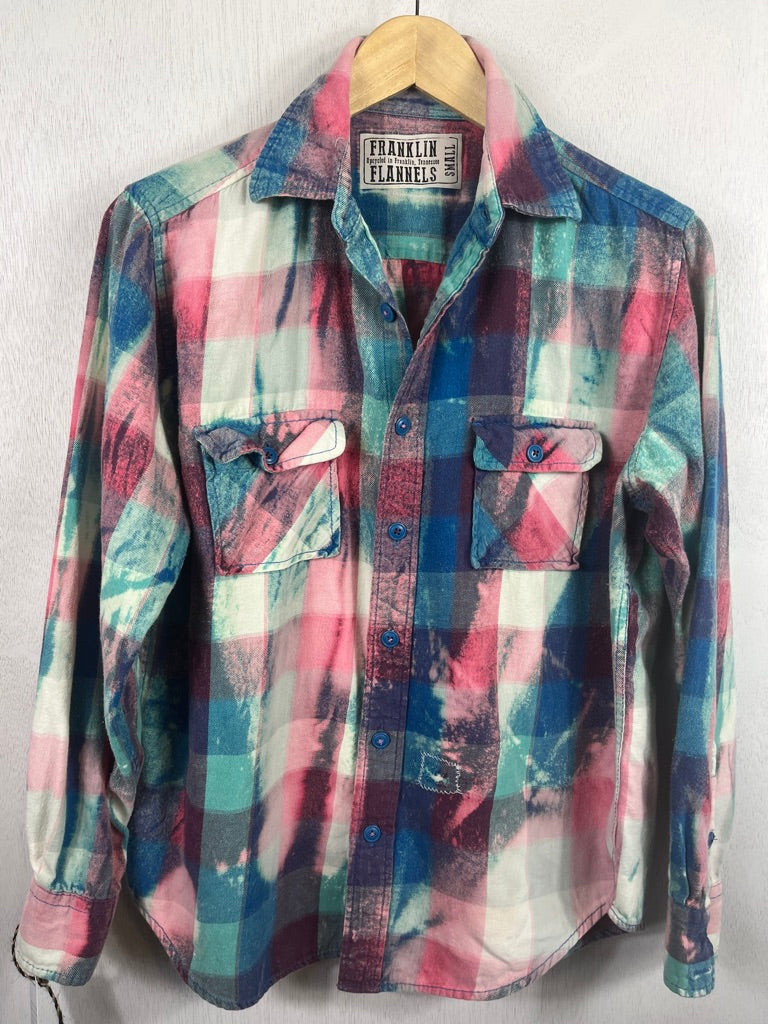 Vintage Turquoise, Pink and White Flannel Size Small