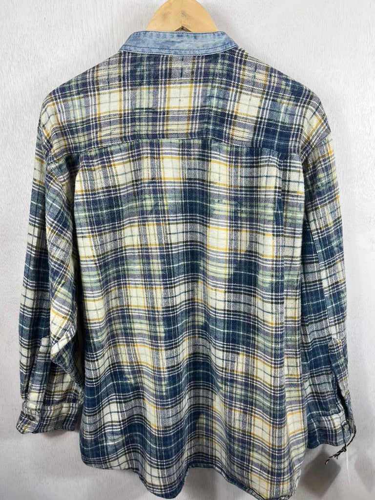Vintage Navy Blue, Green, Yellow and Cream Flannel Size XL