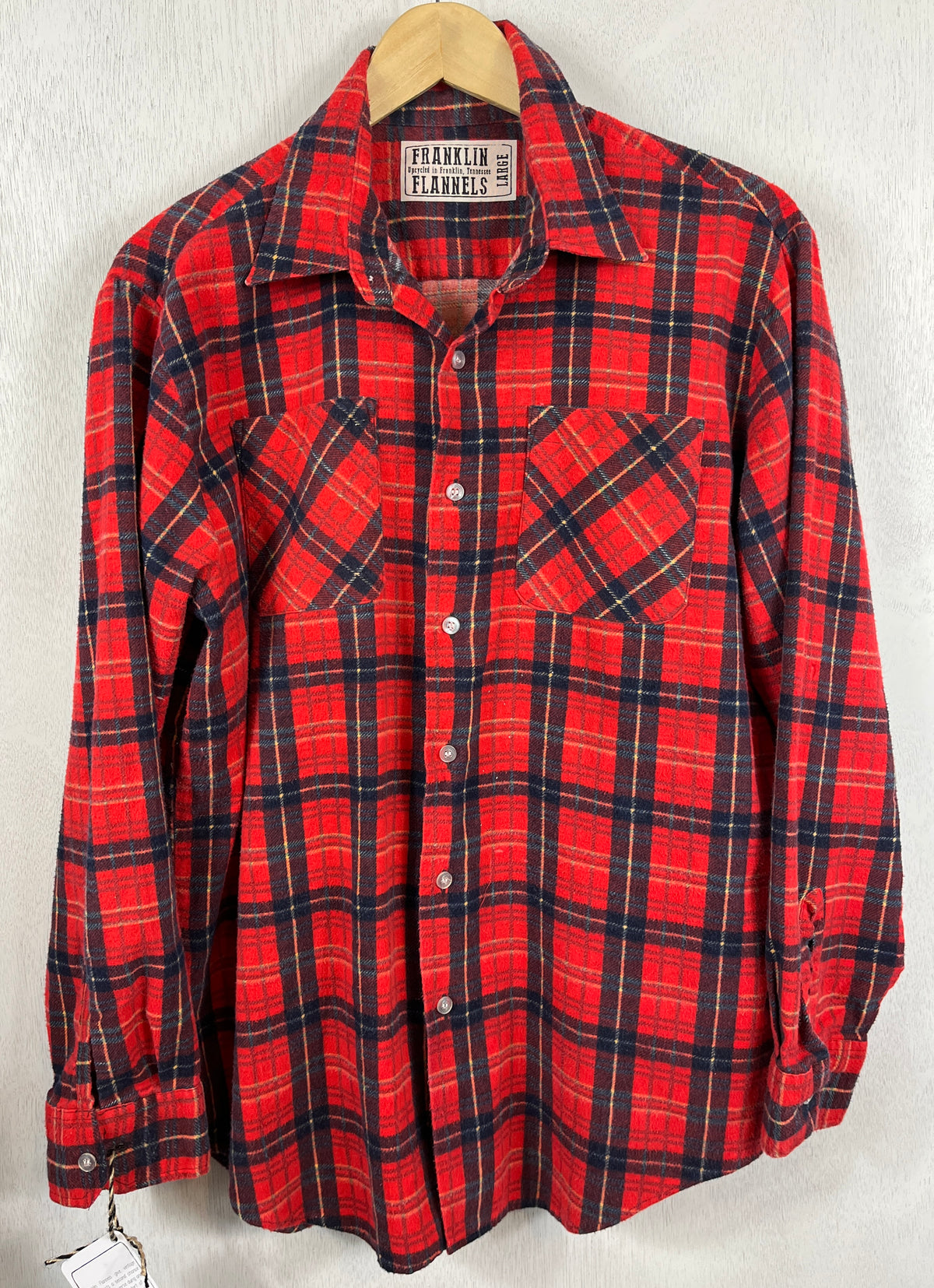 Vintage Retro Red, Navy and Yellow Flannel Size Large