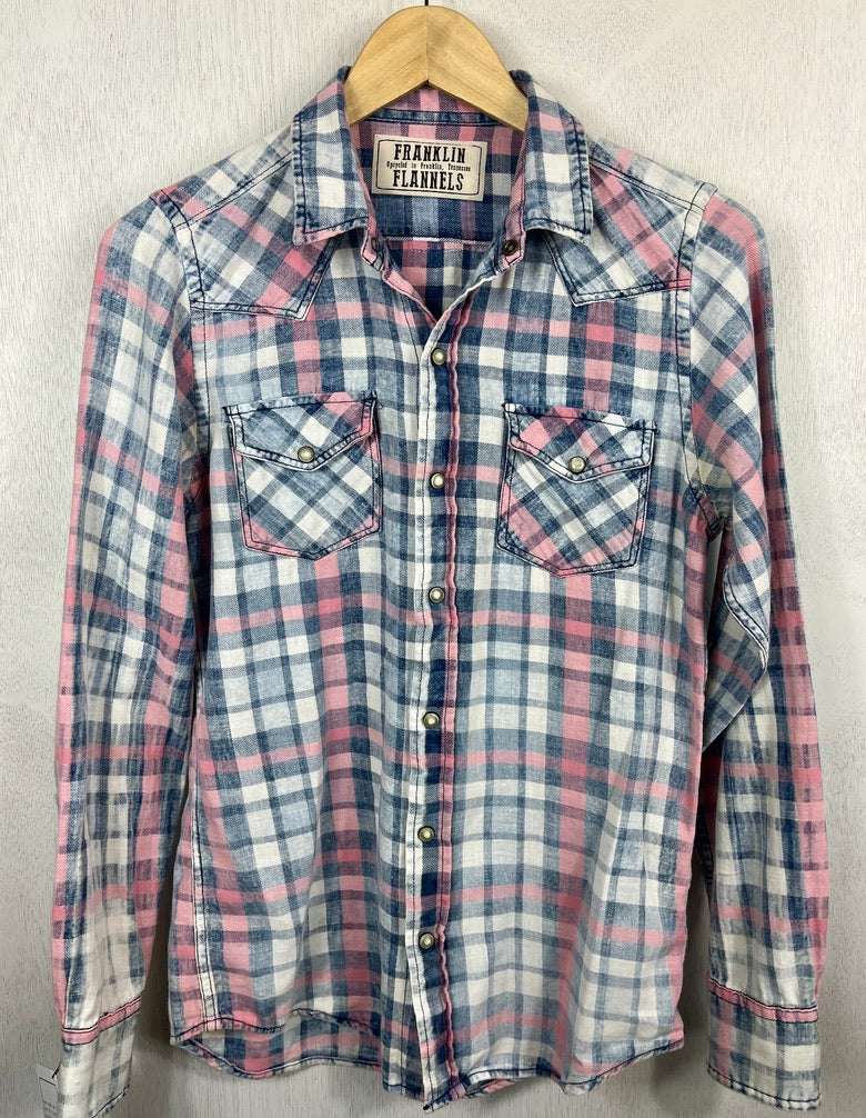 Vintage Western Style Denim, White and Pink Lightweight Cotton Size Small