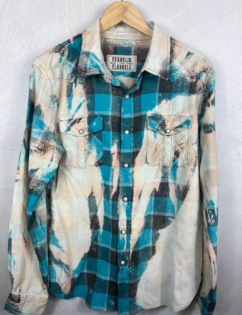 Vintage Western Style Turquoise, Cream and Charcoal Lightweight Cotton Size Medium