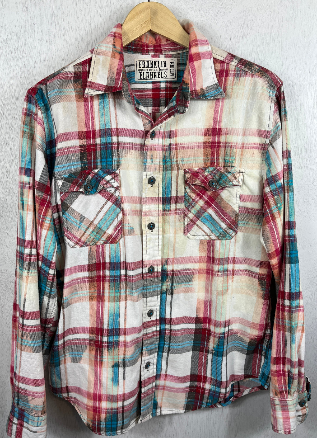 Vintage Turquoise, Red and White Flannel Size Medium