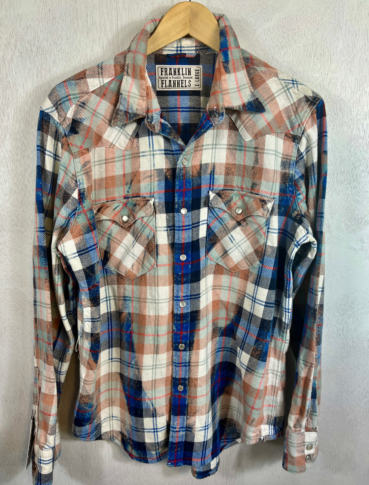 Vintage Western Style, Blue, Red, White and Peach Flannel Jacket Size XL