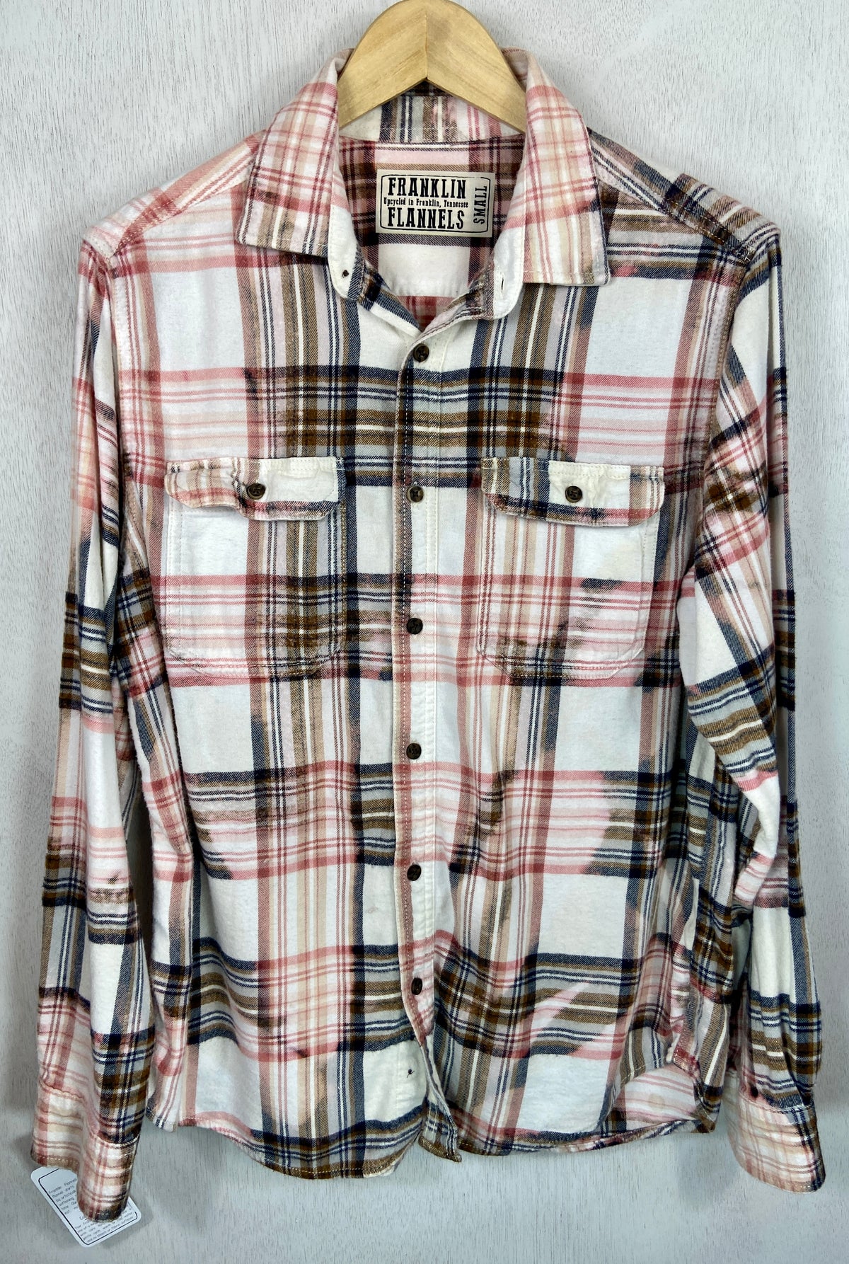Vintage Pink, Brown and White Flannel Size Small