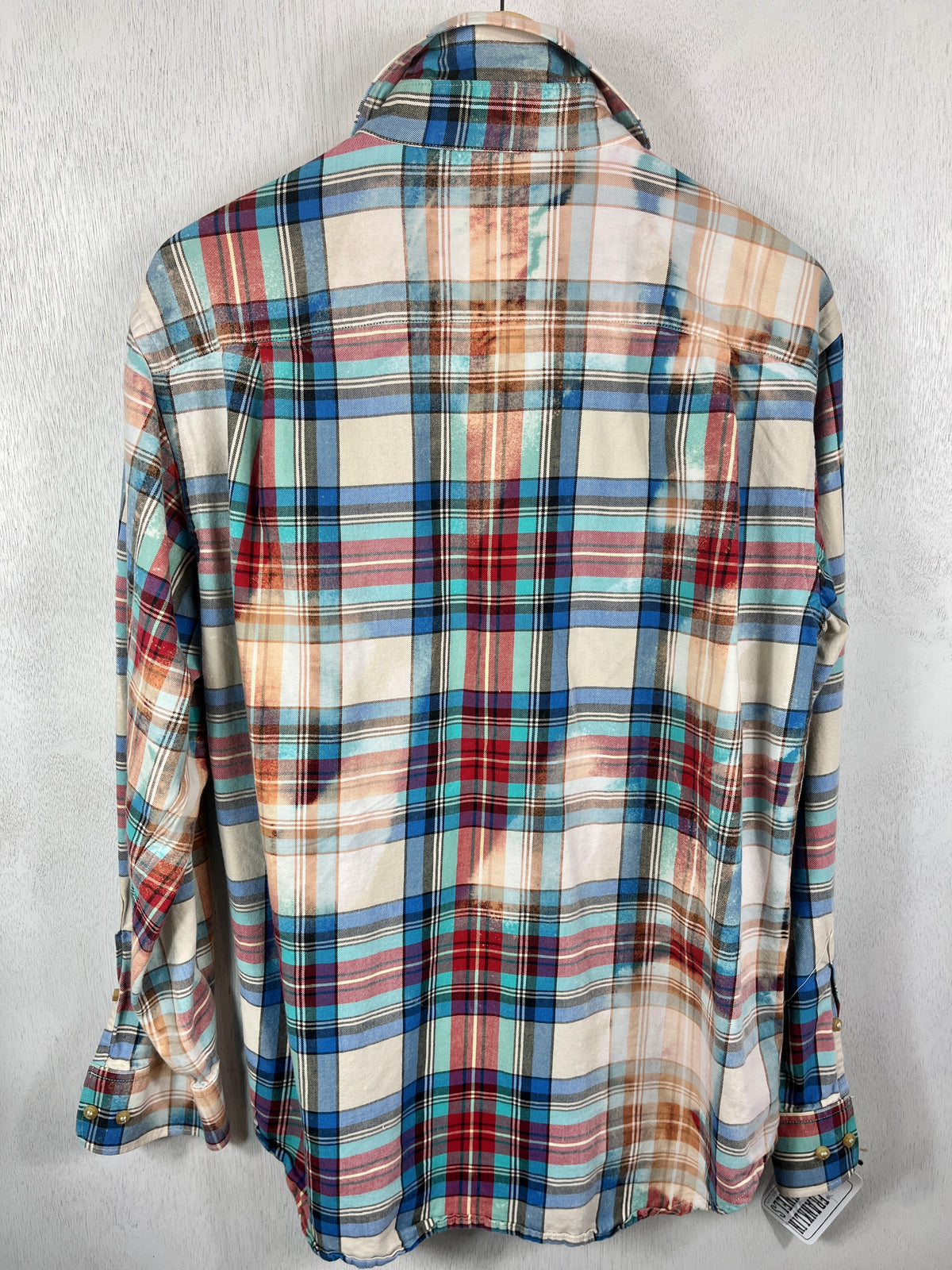 Vintage Turquoise, Red, White and Light Blue Flannel Size Large
