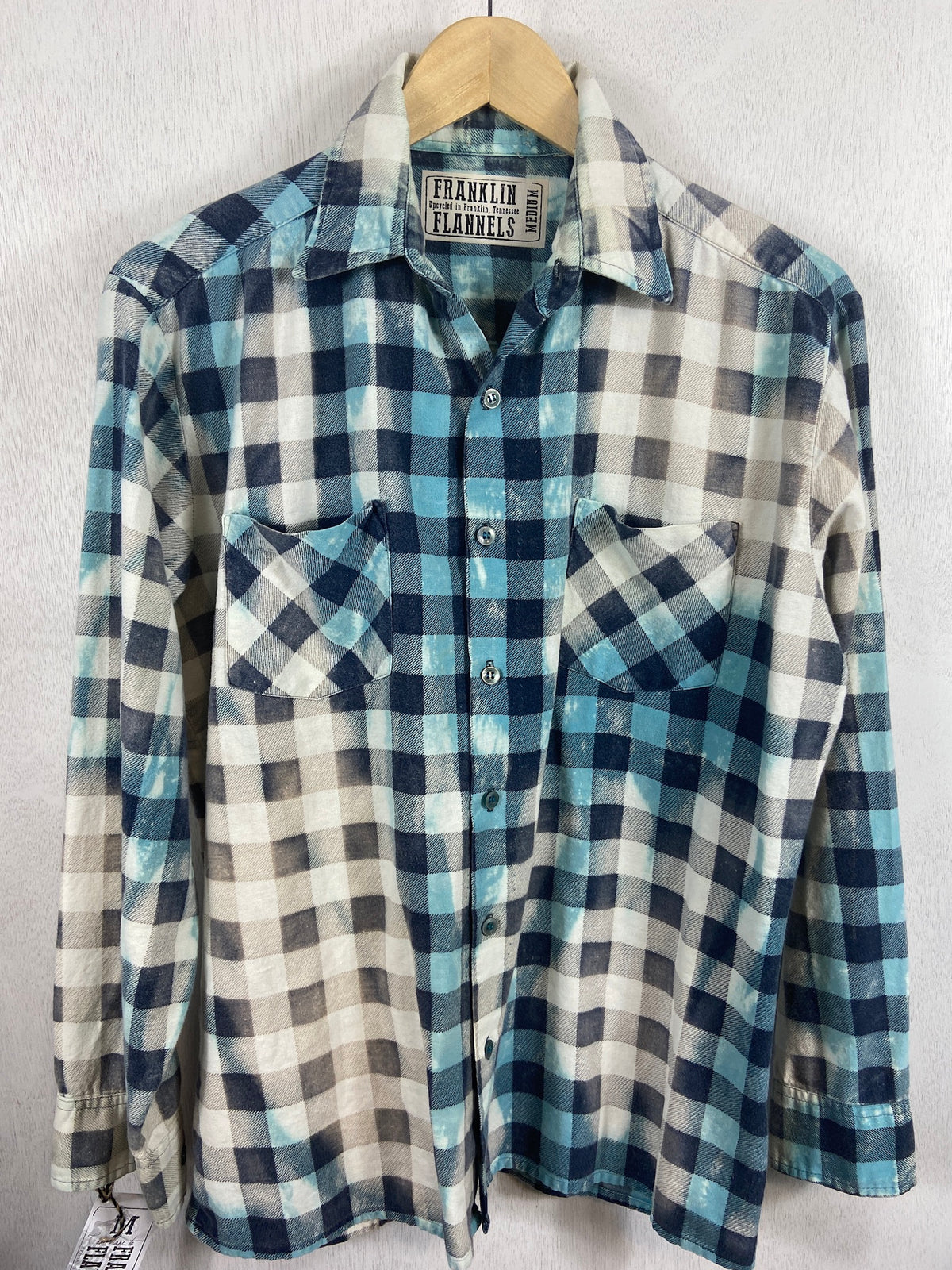 Vintage Retro Turquoise, Navy and Cream Flannel Size Medium