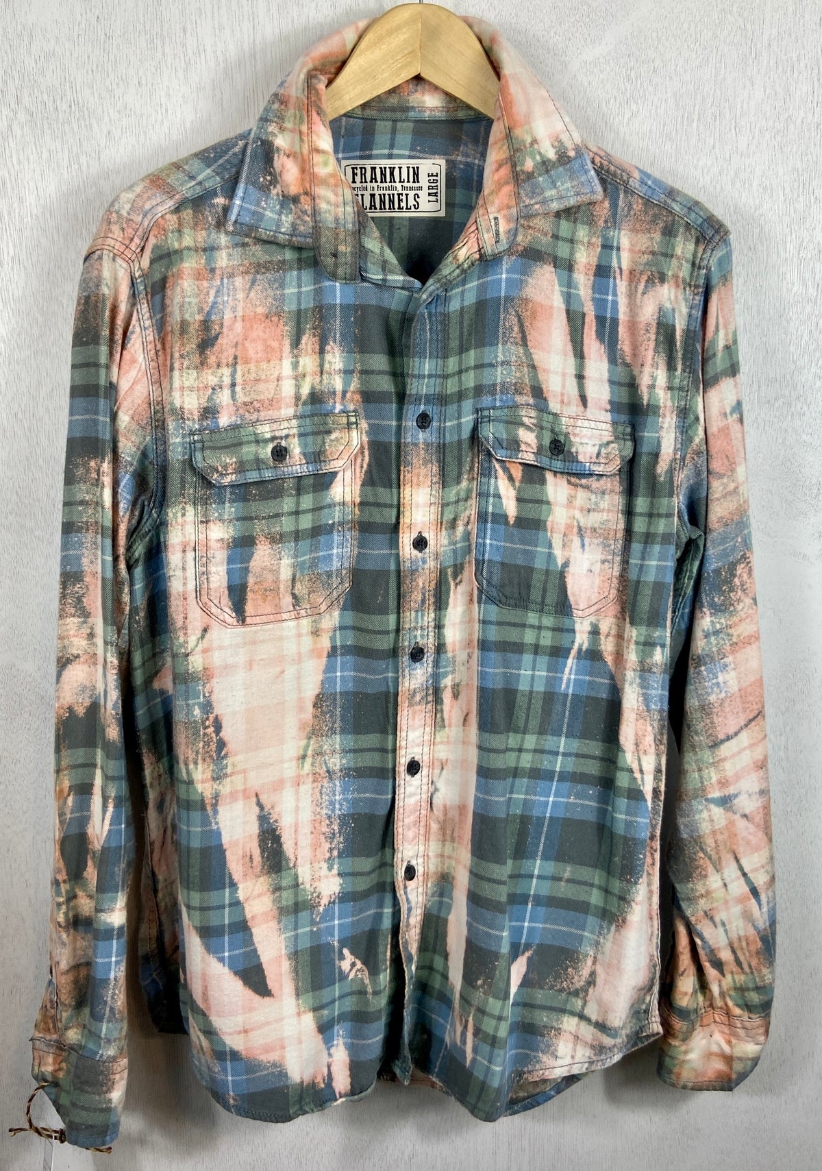 Vintage Light Blue, Pink and Sage Flannel Size Large
