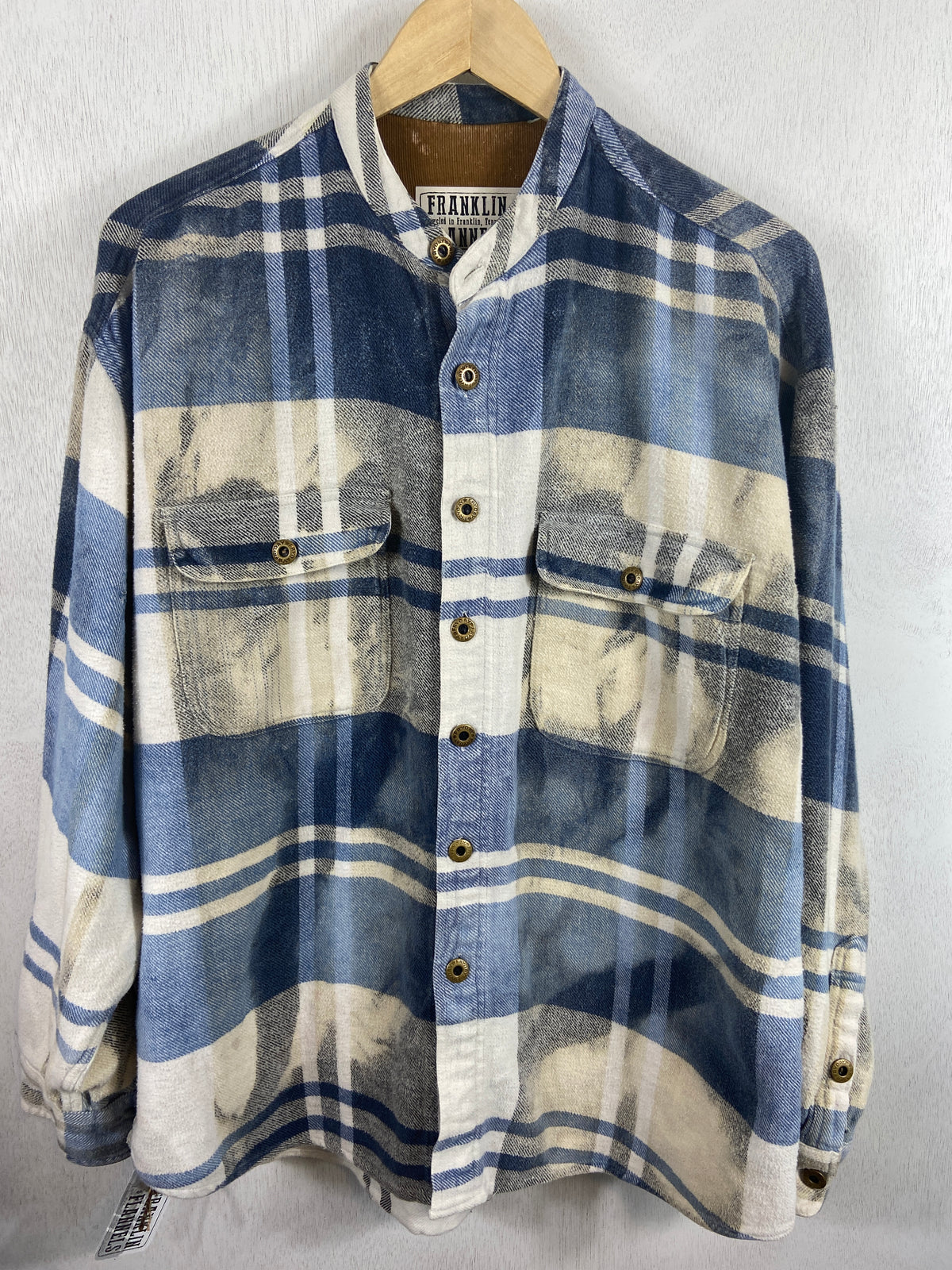 Vintage Navy, Light Blue and Cream Flannel Jacket Size Large