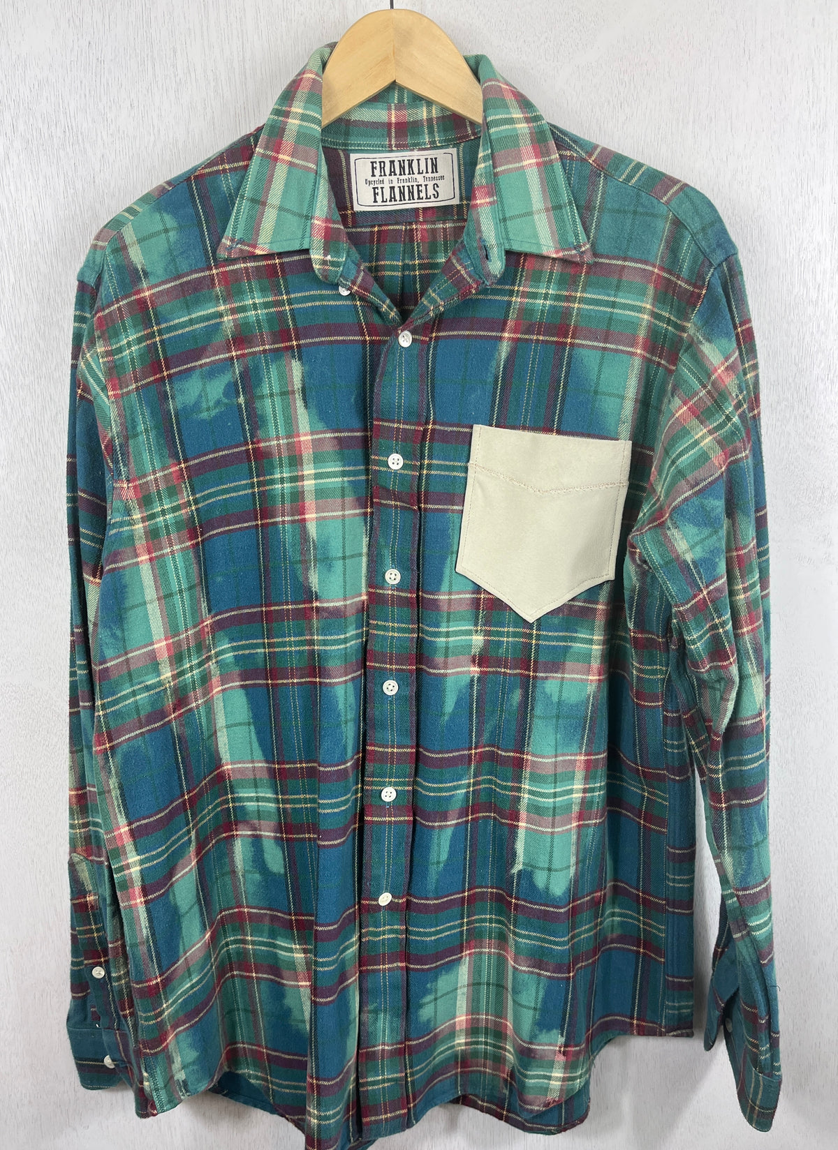 Vintage Teal, Seafoam Green and Cranberry Flannel Size Large