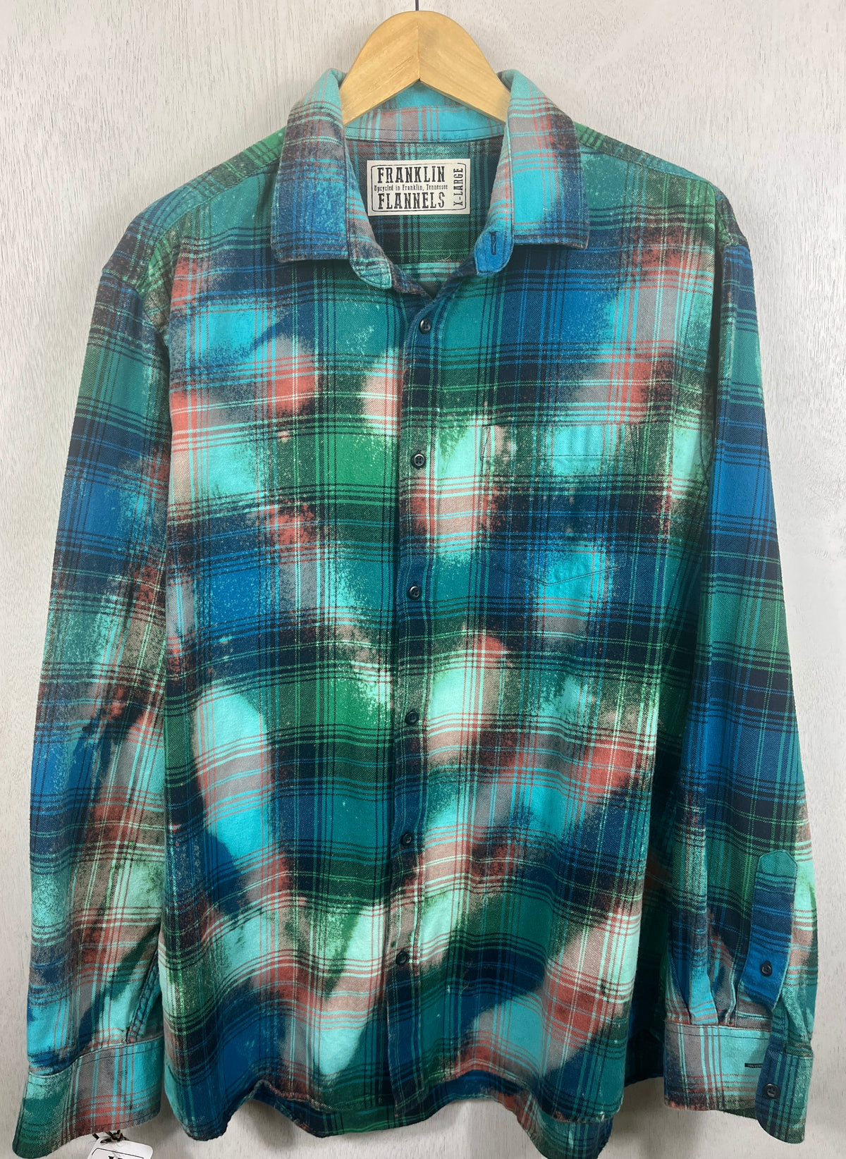 Vintage Turquoise, Green and Royal Blue Flannel Size XL