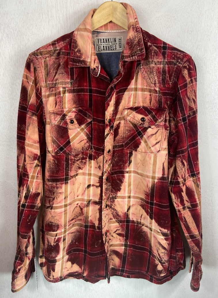 Vintage Western Style Red, Black and Peach Flannel Size Medium