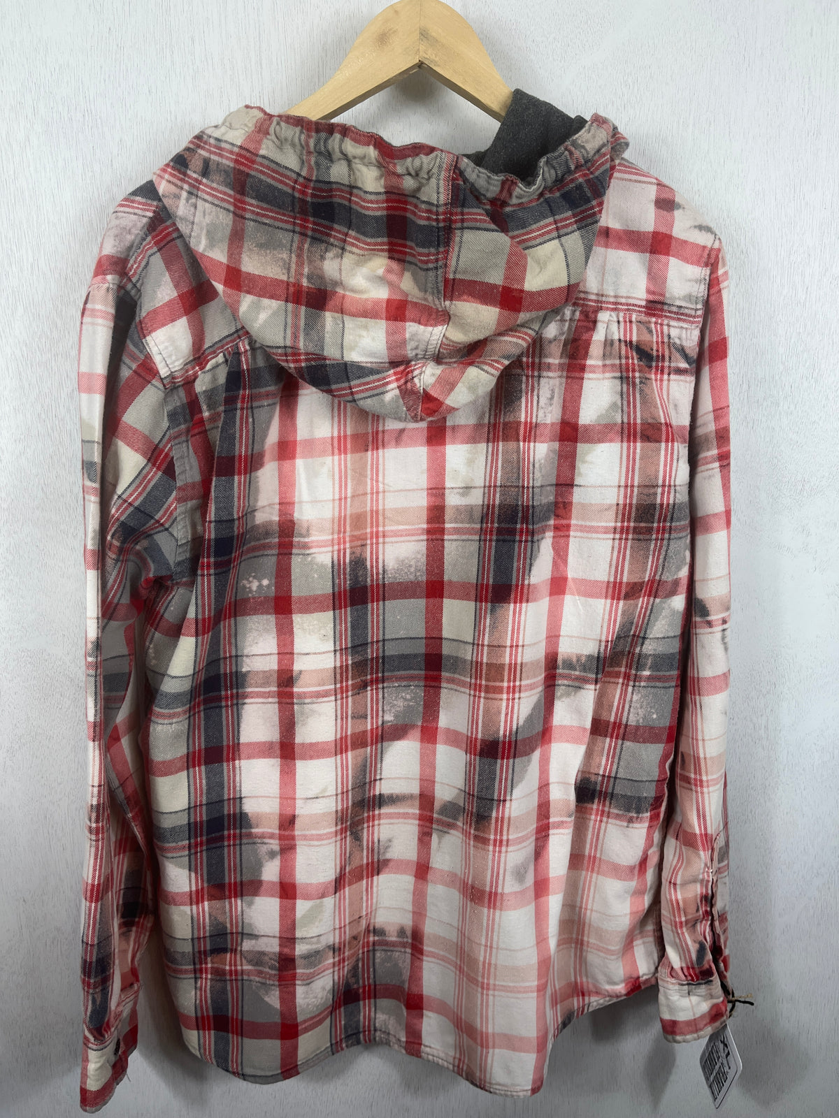 Vintage Red, White, Navy and Grey Flannel Hoodie Size XL