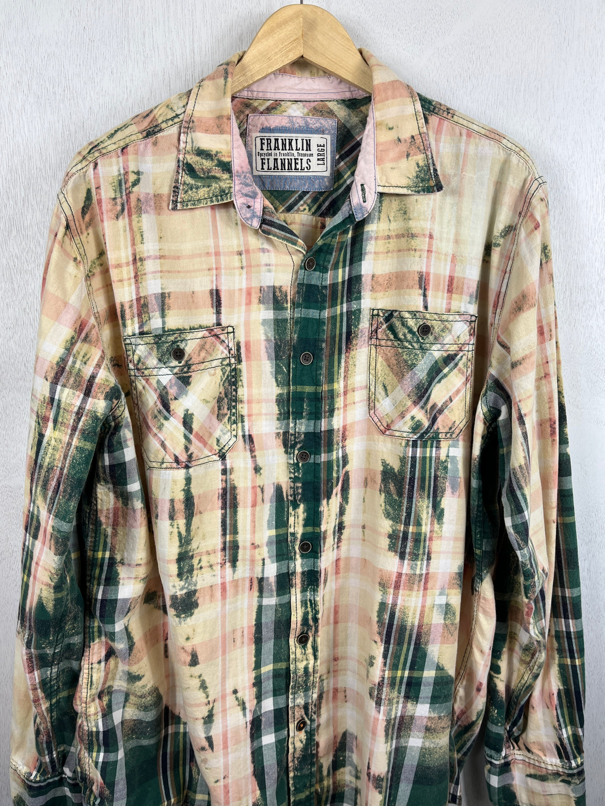 Vintage Green, Light Yellow and Pink Cotton Size Large