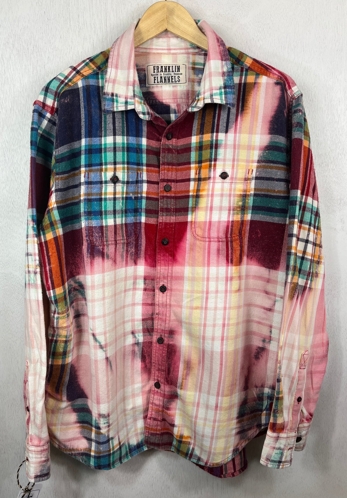 Vintage Pink, Turquoise and Green Flannel Size Large