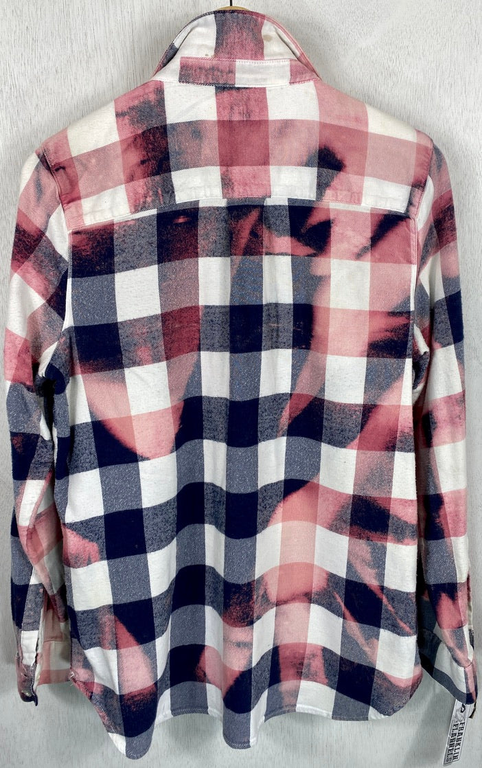 Vintage Navy Blue, White and Pink Flannel Size Small