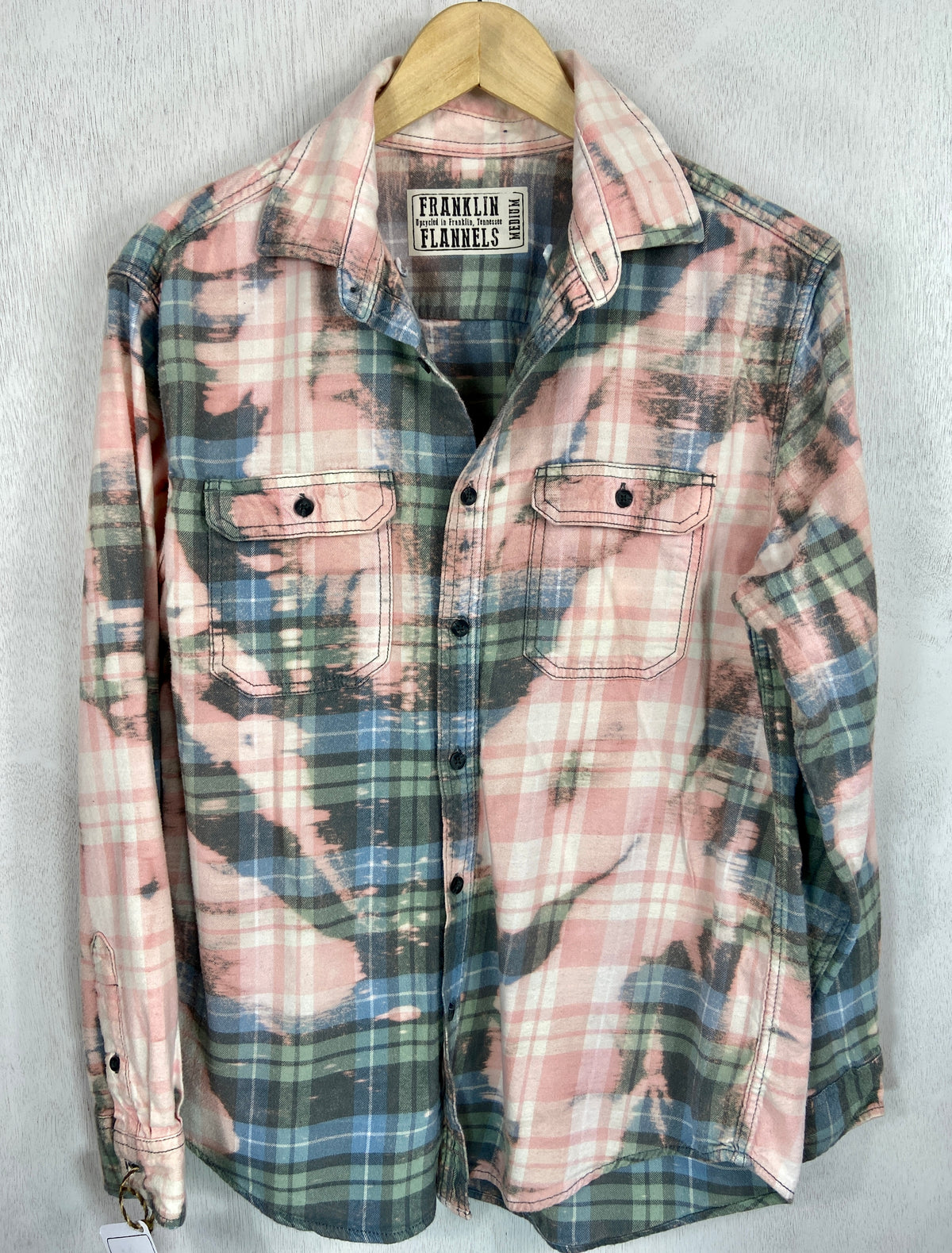 Vintage Pink, Light Blue and White Flannel Size Medium