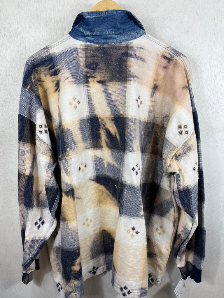 Vintage Navy Blue, Cream and Peach Flannel Size XL