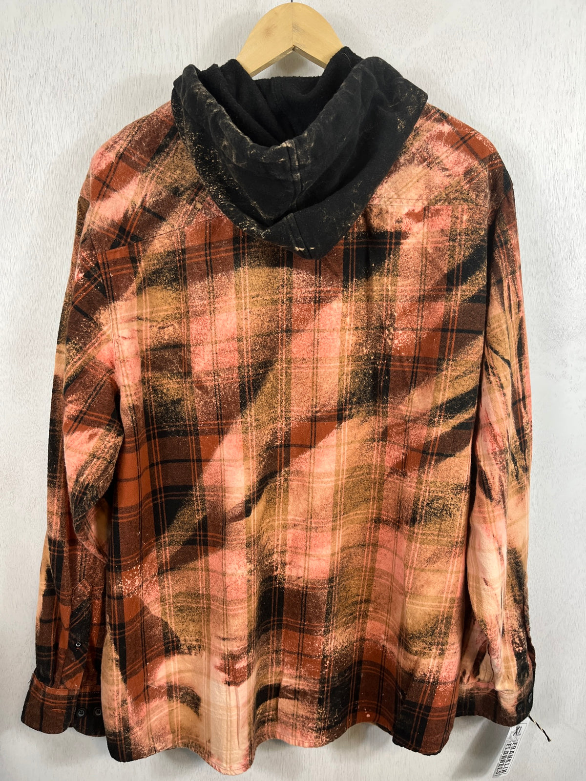 Vintage Rust, Peach and Black Flannel Hoodie Size XL