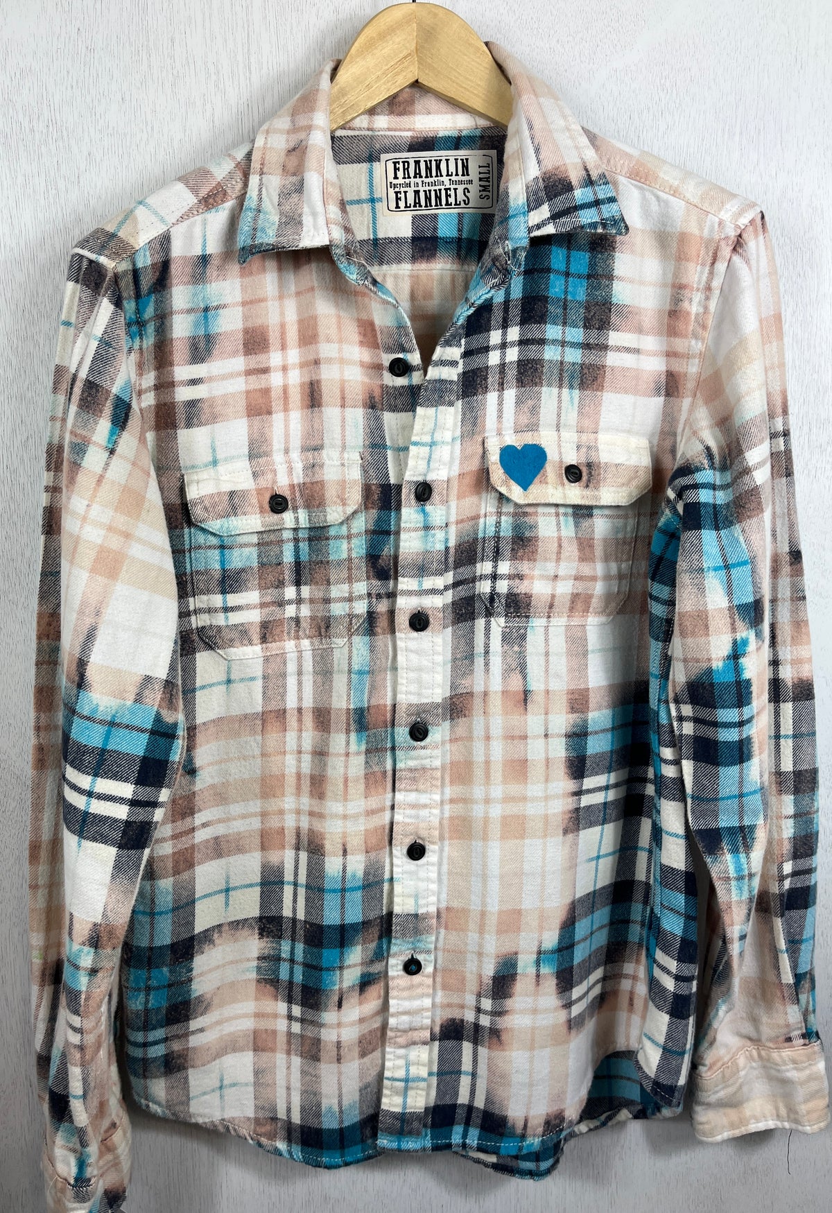 Vintage Turquoise, Dusty Rose and Cream Flannel Size Small
